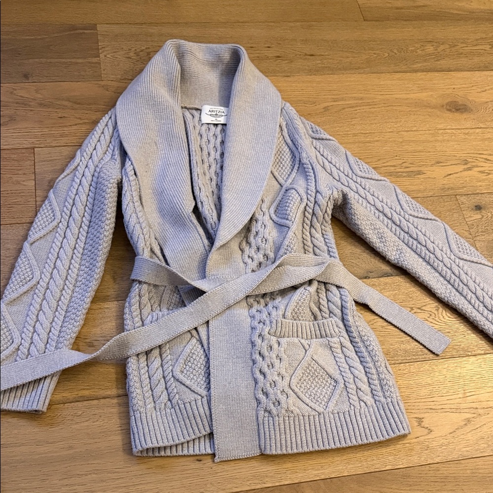 Aritzia Light Gray Cable Knit Cardigan